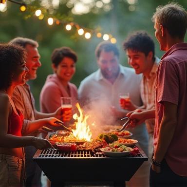 友人たちとBotan Sparkグリルを囲む賑やかな集まり