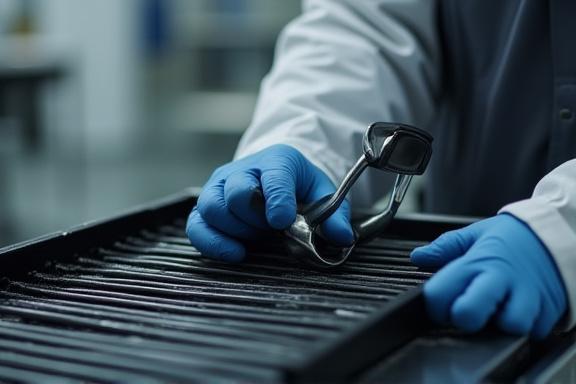 完成したグリルを検査する技術者